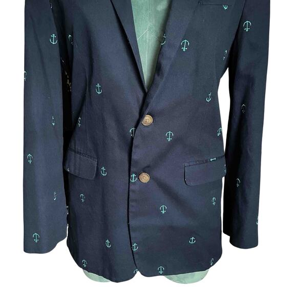Boys Youth Class Club Sports Blazer Navy Green Embroidered Anchors Cotton Sze 20 - Picture 2 of 11